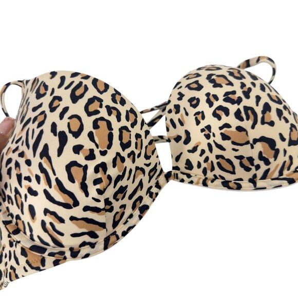 Shade & Shore Women Leopard Print Underwire Bikini Top 34DD Adjustable Strap - Picture 10 of 11